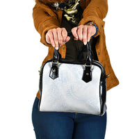 Hawaiian Turtles and Leis Shoulder Handbag Tribal Kakau Pattern Airy White Blue Cloud Vibe
