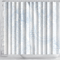 Hawaiian Turtles and Leis Shower Curtain Tribal Kakau Pattern Airy White Blue Cloud Vibe