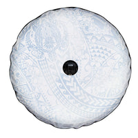 Hawaiian Turtles and Leis Spare Tire Cover Tribal Kakau Pattern Airy White Blue Cloud Vibe
