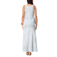 Hawaiian Turtles and Leis Tank Maxi Dress Tribal Kakau Pattern Airy White Blue Cloud Vibe LT03 - Polynesian Pride