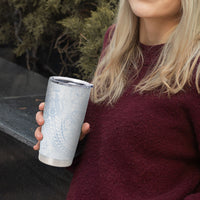 Hawaiian Turtles and Leis Tumbler Cup Tribal Kakau Pattern Airy White Blue Cloud Vibe