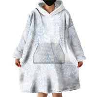 Hawaiian Turtles and Leis Wearable Blanket Hoodie Tribal Kakau Pattern Airy White Blue Cloud Vibe
