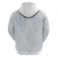 Hawaiian Turtles and Leis Zip Hoodie Tribal Kakau Pattern Airy White Blue Cloud Vibe