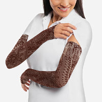 Hawaiian Turtles and Leis Arm Sleeves Tribal Kakau Pattern Mocha Mousse Color