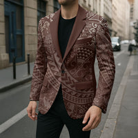 Hawaiian Turtles and Leis Blazer Tribal Kakau Pattern Mocha Mousse Color