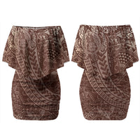 Hawaiian Turtles and Leis Couples Matching Off Shoulder Short Dress and Hawaiian Shirt Tribal Kakau Pattern Mocha Mousse Color LT03 - Polynesian Pride