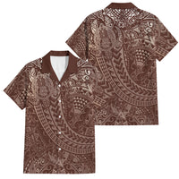 Hawaiian Turtles and Leis Family Matching Mermaid Dress and Hawaiian Shirt Tribal Kakau Pattern Mocha Mousse Color LT03 Dad's Shirt - Short Sleeve Mocha Mousse - Polynesian Pride