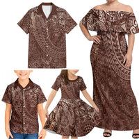 Hawaiian Turtles and Leis Family Matching Off Shoulder Maxi Dress and Hawaiian Shirt Tribal Kakau Pattern Mocha Mousse Color LT03 - Polynesian Pride