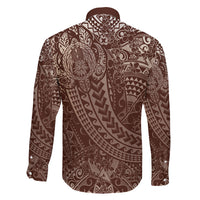 Hawaiian Turtles and Leis Family Matching Off Shoulder Maxi Dress and Hawaiian Shirt Tribal Kakau Pattern Mocha Mousse Color LT03 Son's Shirt Mocha Mousse - Polynesian Pride