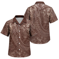 Hawaiian Turtles and Leis Family Matching Summer Maxi Dress and Hawaiian Shirt Tribal Kakau Pattern Mocha Mousse Color LT03 Son's Shirt Mocha Mousse - Polynesian Pride