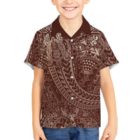 Hawaiian Turtles and Leis Family Matching Summer Maxi Dress and Hawaiian Shirt Tribal Kakau Pattern Mocha Mousse Color