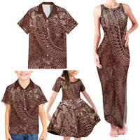Hawaiian Turtles and Leis Family Matching Tank Maxi Dress and Hawaiian Shirt Tribal Kakau Pattern Mocha Mousse Color LT03 - Polynesian Pride