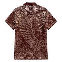 Hawaiian Turtles and Leis Family Matching Tank Maxi Dress and Hawaiian Shirt Tribal Kakau Pattern Mocha Mousse Color LT03 Dad's Shirt - Long Sleeve Mocha Mousse - Polynesian Pride