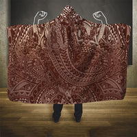 Hawaiian Turtles and Leis Hooded Blanket Tribal Kakau Pattern Mocha Mousse Color