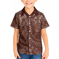 Hawaiian Turtles and Leis Kid Hawaiian Shirt Tribal Kakau Pattern Mocha Mousse Color LT03 Kid Mocha Mousse - Polynesian Pride