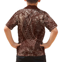 Hawaiian Turtles and Leis Kid Hawaiian Shirt Tribal Kakau Pattern Mocha Mousse Color LT03 - Polynesian Pride
