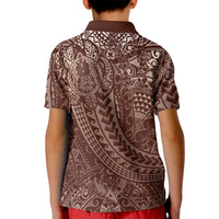 Hawaiian Turtles and Leis Kid Polo Shirt Tribal Kakau Pattern Mocha Mousse Color