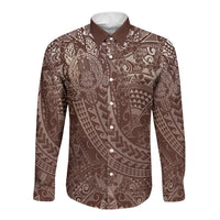 Hawaiian Turtles and Leis Long Sleeve Button Shirt Tribal Kakau Pattern Mocha Mousse Color LT03 Unisex Mocha Mousse - Polynesian Pride