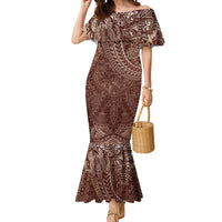 Hawaiian Turtles and Leis Mermaid Dress Tribal Kakau Pattern Mocha Mousse Color LT03 Women Mocha Mousse - Polynesian Pride