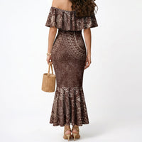 Hawaiian Turtles and Leis Mermaid Dress Tribal Kakau Pattern Mocha Mousse Color LT03 - Polynesian Pride