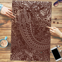 Hawaiian Turtles and Leis Puzzle Tribal Kakau Pattern Mocha Mousse Color