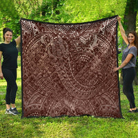 Hawaiian Turtles and Leis Quilt Tribal Kakau Pattern Mocha Mousse Color