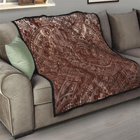 Hawaiian Turtles and Leis Quilt Tribal Kakau Pattern Mocha Mousse Color