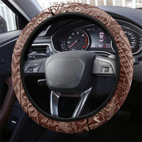 Hawaiian Turtles and Leis Steering Wheel Cover Tribal Kakau Pattern Mocha Mousse Color