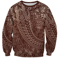 Hawaiian Turtles and Leis Sweatshirt Tribal Kakau Pattern Mocha Mousse Color