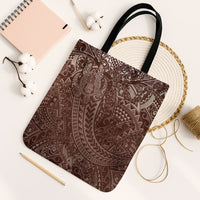 Hawaiian Turtles and Leis Tote Bag Tribal Kakau Pattern Mocha Mousse Color