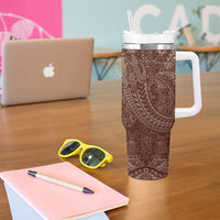 Hawaiian Turtles and Leis Tumbler With Handle Tribal Kakau Pattern Mocha Mousse Color
