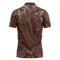 Hawaiian Turtles and Leis Zipper Polo Shirt Tribal Kakau Pattern Mocha Mousse Color LT03 - Polynesian Pride