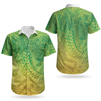 Hawaiian Turtles and Leis Couples Matching Short Sleeve Bodycon Dress and Hawaiian Shirt Tribal Kakau Pattern Fresh Summer Vibe LT03 - Polynesian Pride