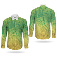 Hawaiian Turtles and Leis Couples Matching Short Sleeve Bodycon Dress and Long Sleeve Button Shirt Tribal Kakau Pattern Fresh Summer Vibe LT03 - Polynesian Pride