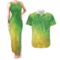Hawaiian Turtles and Leis Couples Matching Tank Maxi Dress and Hawaiian Shirt Tribal Kakau Pattern Fresh Summer Vibe LT03 Green - Polynesian Pride