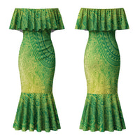 Hawaiian Turtles and Leis Family Matching Mermaid Dress and Hawaiian Shirt Tribal Kakau Pattern Fresh Summer Vibe LT03 Mom's Dress Green - Polynesian Pride