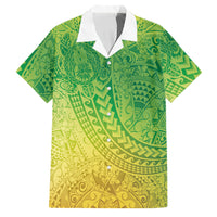 Hawaiian Turtles and Leis Family Matching Off Shoulder Short Dress and Hawaiian Shirt Tribal Kakau Pattern Fresh Summer Vibe LT03 Dad's Shirt - Short Sleeve Green - Polynesian Pride