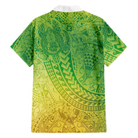 Hawaiian Turtles and Leis Family Matching Off Shoulder Short Dress and Hawaiian Shirt Tribal Kakau Pattern Fresh Summer Vibe LT03 Dad's Shirt - Long Sleeve Green - Polynesian Pride