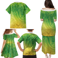 Hawaiian Turtles and Leis Family Matching Puletasi and Hawaiian Shirt Tribal Kakau Pattern Fresh Summer Vibe LT03 Mom's Dress Green - Polynesian Pride