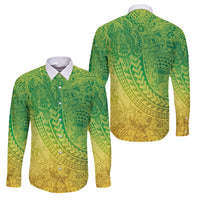 Hawaiian Turtles and Leis Family Matching Puletasi and Hawaiian Shirt Tribal Kakau Pattern Fresh Summer Vibe LT03 Dad's Shirt - Long Sleeve Green - Polynesian Pride