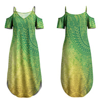 Hawaiian Turtles and Leis Family Matching Summer Maxi Dress and Hawaiian Shirt Tribal Kakau Pattern Fresh Summer Vibe LT03 Mom's Dress Green - Polynesian Pride