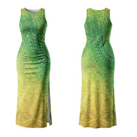 Hawaiian Turtles and Leis Family Matching Tank Maxi Dress and Hawaiian Shirt Tribal Kakau Pattern Fresh Summer Vibe LT03 Mom's Dress Green - Polynesian Pride