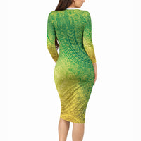 Hawaiian Turtles and Leis Long Sleeve Bodycon Dress Tribal Kakau Pattern Fresh Summer Vibe LT03 - Polynesian Pride