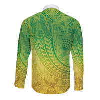 Hawaiian Turtles and Leis Long Sleeve Button Shirt Tribal Kakau Pattern Fresh Summer Vibe