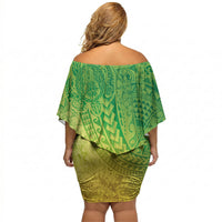 Hawaiian Turtles and Leis Off Shoulder Short Dress Tribal Kakau Pattern Fresh Summer Vibe LT03 - Polynesian Pride