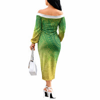 Hawaiian Turtles and Leis Off The Shoulder Long Sleeve Dress Tribal Kakau Pattern Fresh Summer Vibe LT03 - Polynesian Pride