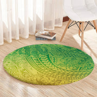 Hawaiian Turtles and Leis Round Carpet Tribal Kakau Pattern Fresh Summer Vibe