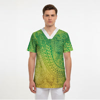 Hawaiian Turtles and Leis Scrub Top Tribal Kakau Pattern Fresh Summer Vibe