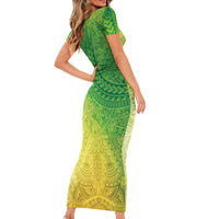 Hawaiian Turtles and Leis Short Sleeve Bodycon Dress Tribal Kakau Pattern Fresh Summer Vibe LT03 - Polynesian Pride