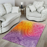Hawaiian Turtles and Leis Area Rug Tribal Kakau Pattern Magical Rainbow Sky